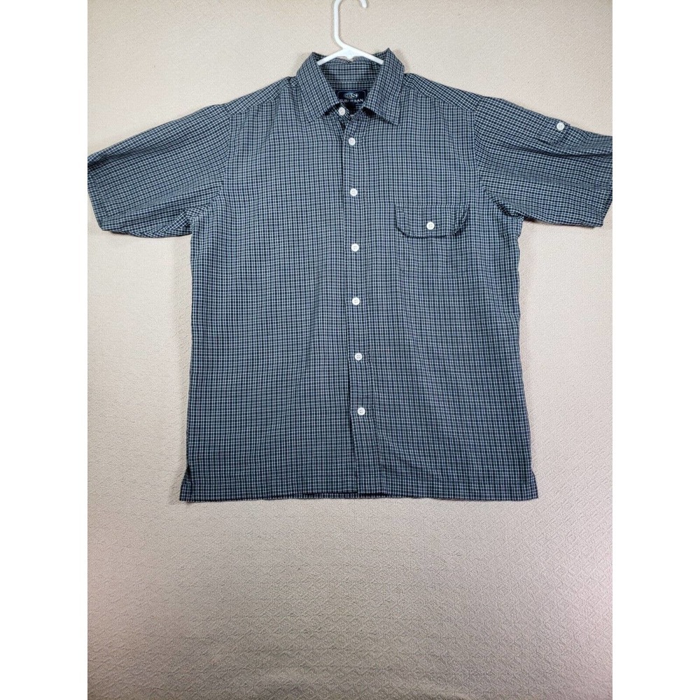Suburban Shirt Mens Medium M Plaid Polyester Blend Button Up Collared Blue EUC